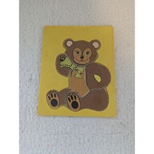Vtg PLAYSKOOL Bear 6 Pcs Plastic Puzzle Bow No Butterfly Fabric pieces